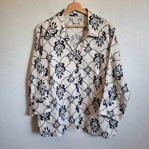 David Brooks 100% Linen Button Front Top Sz Women's 1X Beige 3/4 Sleeve Collared